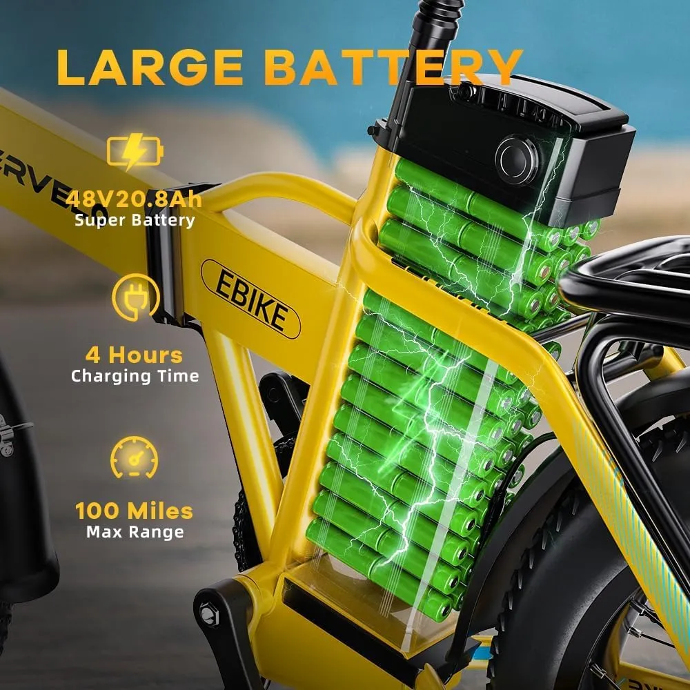 1000W Folding Electric Bike, 48V 20.8AH Large Removable Battery E-Bike, 30 MPH, 80 Miles Max Range, 20" Fat Tire Electric Bike for Adults, Adult Electric Bicycles for Commute