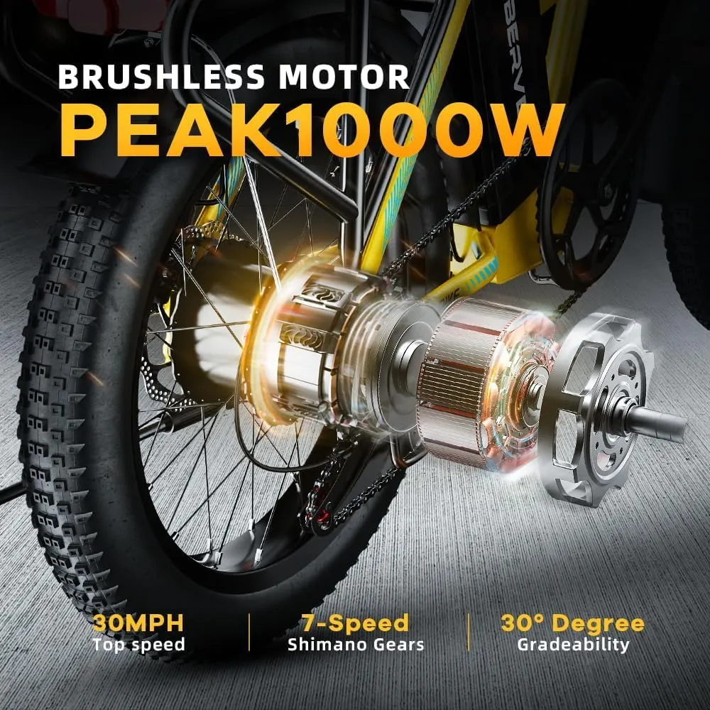 1000W Folding Electric Bike, 48V 20.8AH Large Removable Battery E-Bike, 30 MPH, 80 Miles Max Range, 20" Fat Tire Electric Bike for Adults, Adult Electric Bicycles for Commute