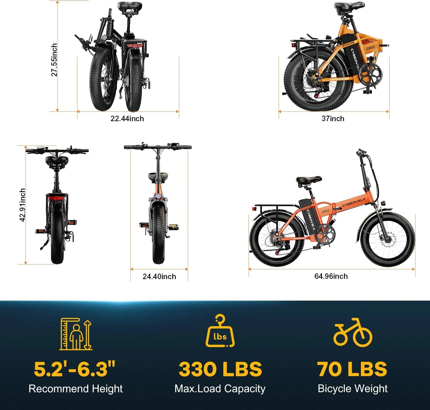1000W Folding Electric Bike, 48V 20.8AH Large Removable Battery E-Bike, 30 MPH, 80 Miles Max Range, 20" Fat Tire Electric Bike for Adults, Adult Electric Bicycles for Commute