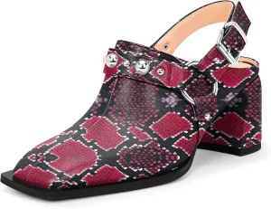 100FIXEO Women's Block Heel Slingback Pumps Studded Strap Buckle Square Toe Comfortable Shoes