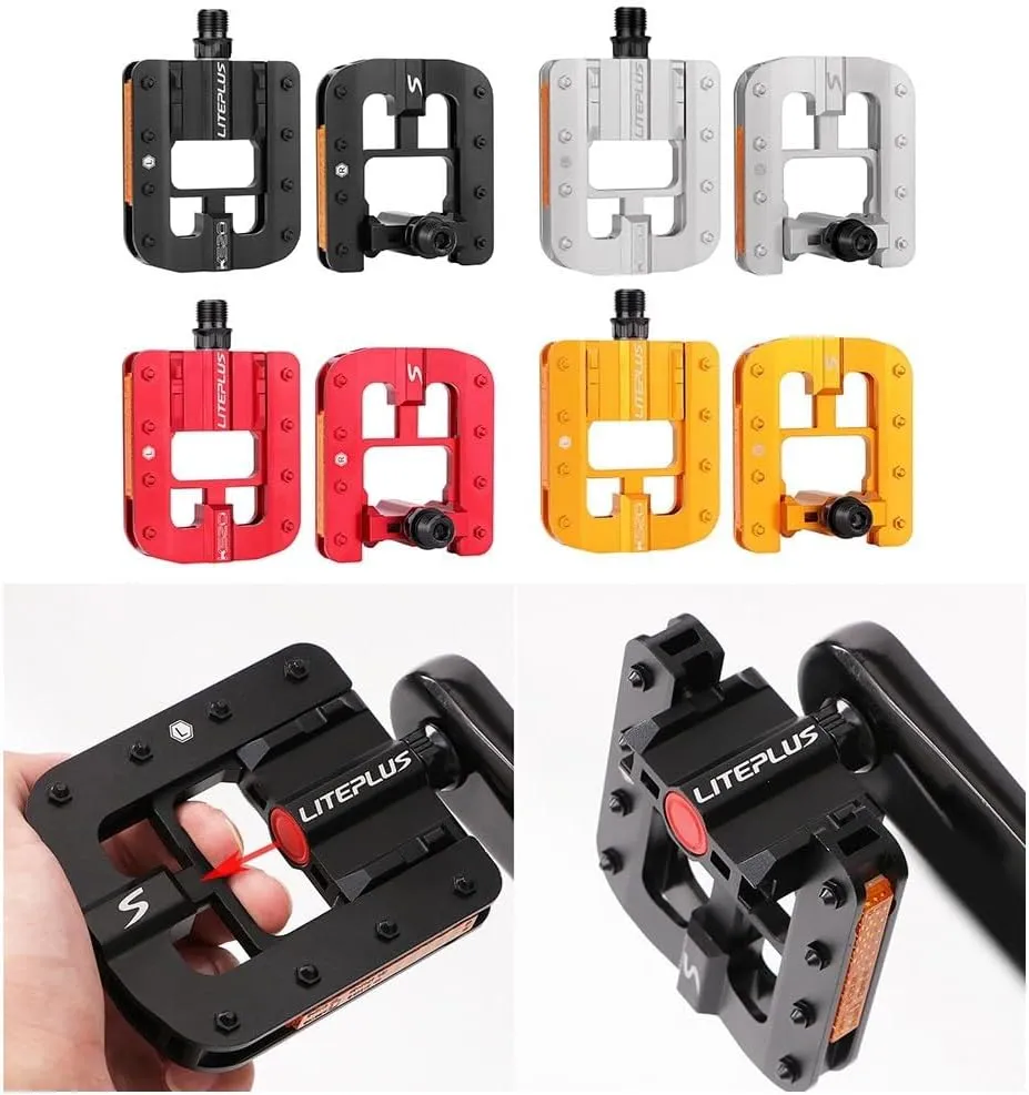 1pair Folding Bike Pedals with Reflective Plate, Aluminum Alloy Bicycle Foldable Pedals, Non-Slip Wide Platform Cycling Pedals for Folding Bike, Road Bike(silver)