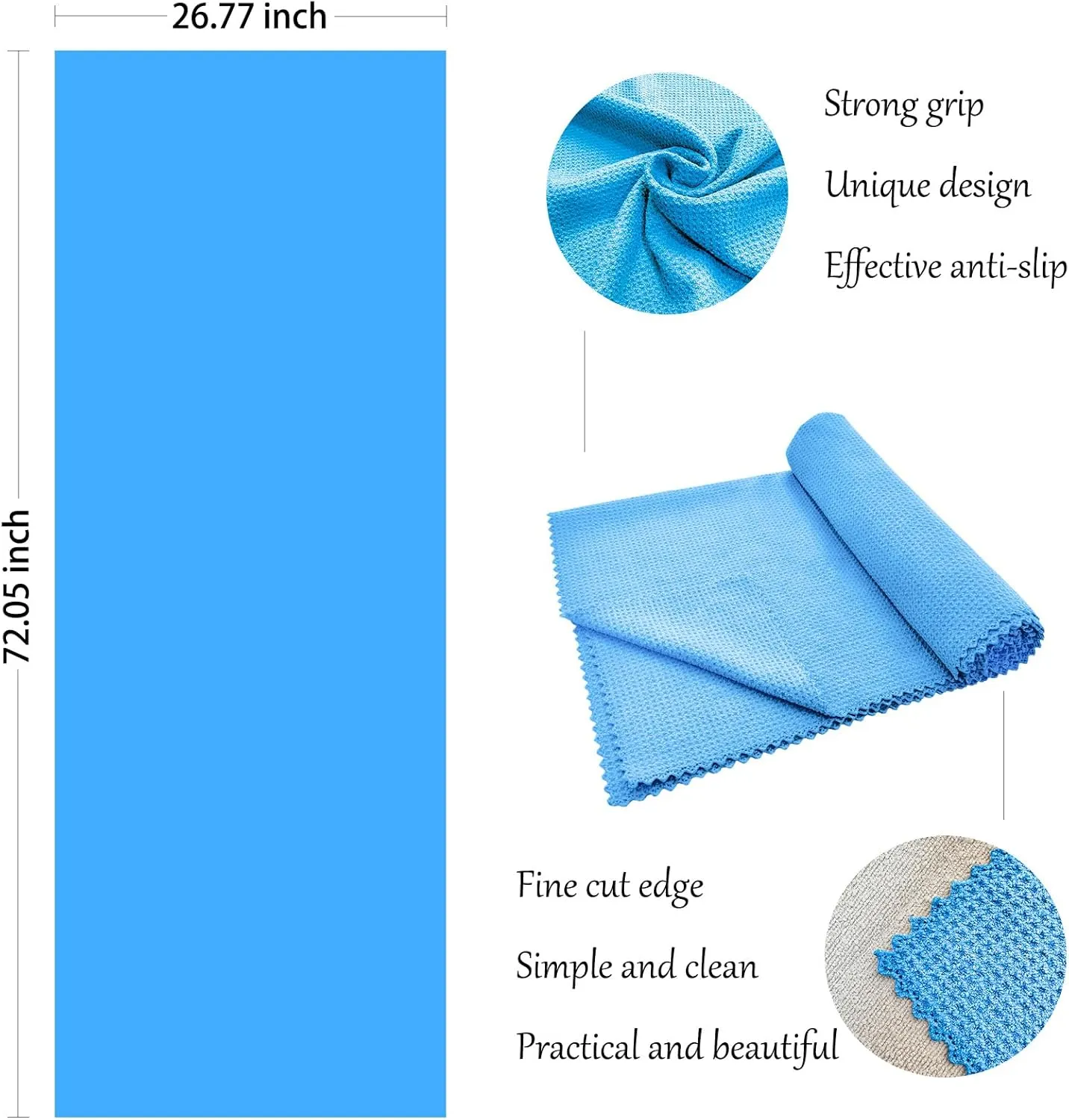 2 Pack Multi-Functional Towels, Portable Foldable Hot Yoga Towels, Lint Free Long Bath Towels, Pilates, Bikram, Yoga Gear——Microfiber, Super Absorbent, Anti-Slip, Injury Free（Blue）