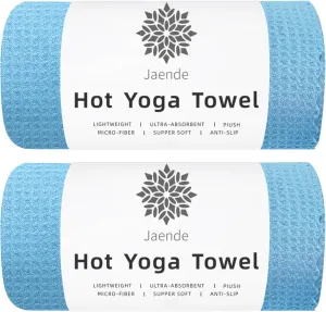 2 Pack Multi-Functional Towels, Portable Foldable Hot Yoga Towels, Lint Free Long Bath Towels, Pilates, Bikram, Yoga Gear——Microfiber, Super Absorbent, Anti-Slip, Injury Free（Blue）