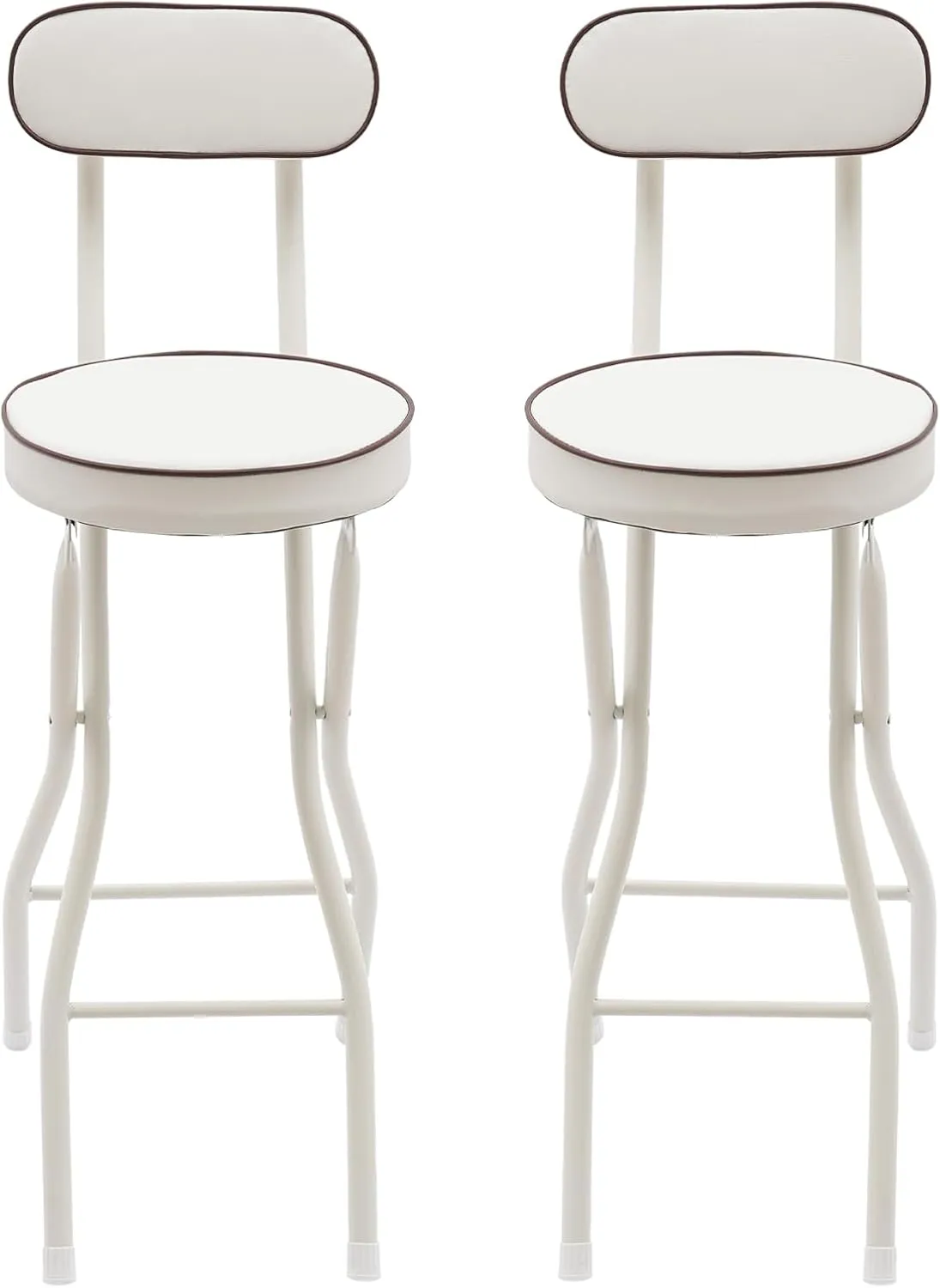 2 Pcs Folding Bar Stool with Backrest, 25.6 Inch Seat Height Portable Bar Tall Chairs with PU Cushioned Padded 275.58 lbs Metal Frame Barstools for Camping Kitchen Home Office (White)