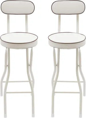 2 Pcs Folding Bar Stool with Backrest, 25.6 Inch Seat Height Portable Bar Tall Chairs with PU Cushioned Padded 275.58 lbs Metal Frame Barstools for Camping Kitchen Home Office (White)
