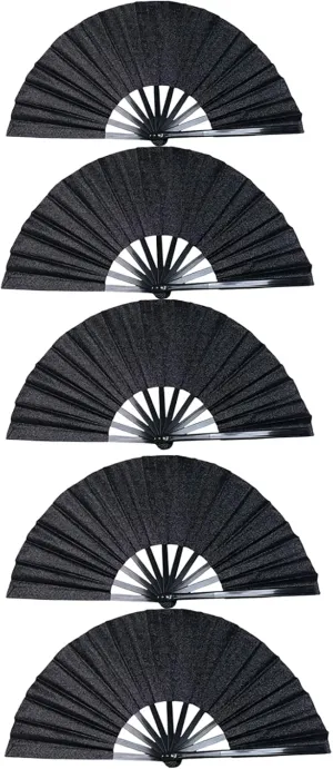 2025 New Large 13" Glitter Folding Popping Hand Fans, Clacker Fans That Make Sound, Line Dancing Fan, Craft Boots on the Ground Hand Fan, Ideal Gifts for Dance, Events and Party (5, BLACK)