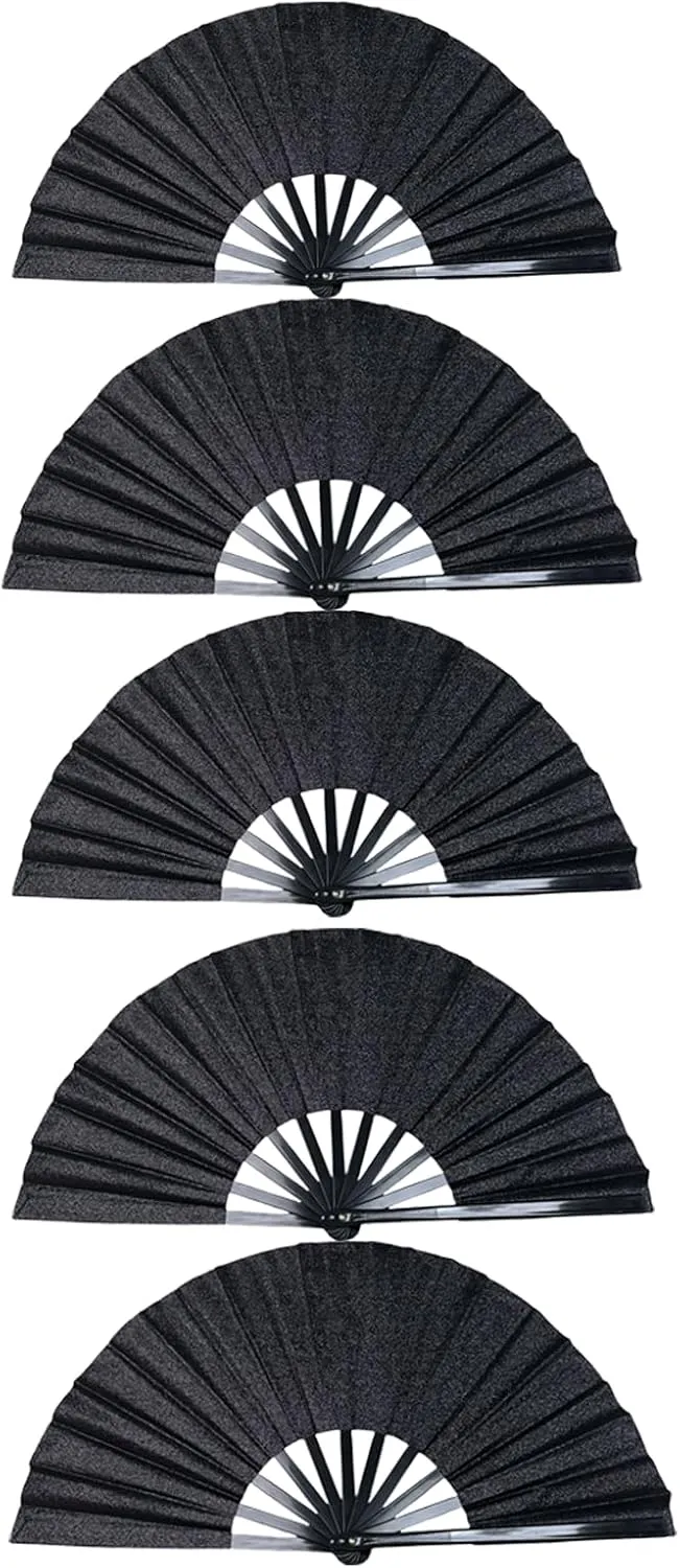 2025 New Large 13" Glitter Folding Popping Hand Fans, Clacker Fans That Make Sound, Line Dancing Fan, Craft Boots on the Ground Hand Fan, Ideal Gifts for Dance, Events and Party (5, BLACK)