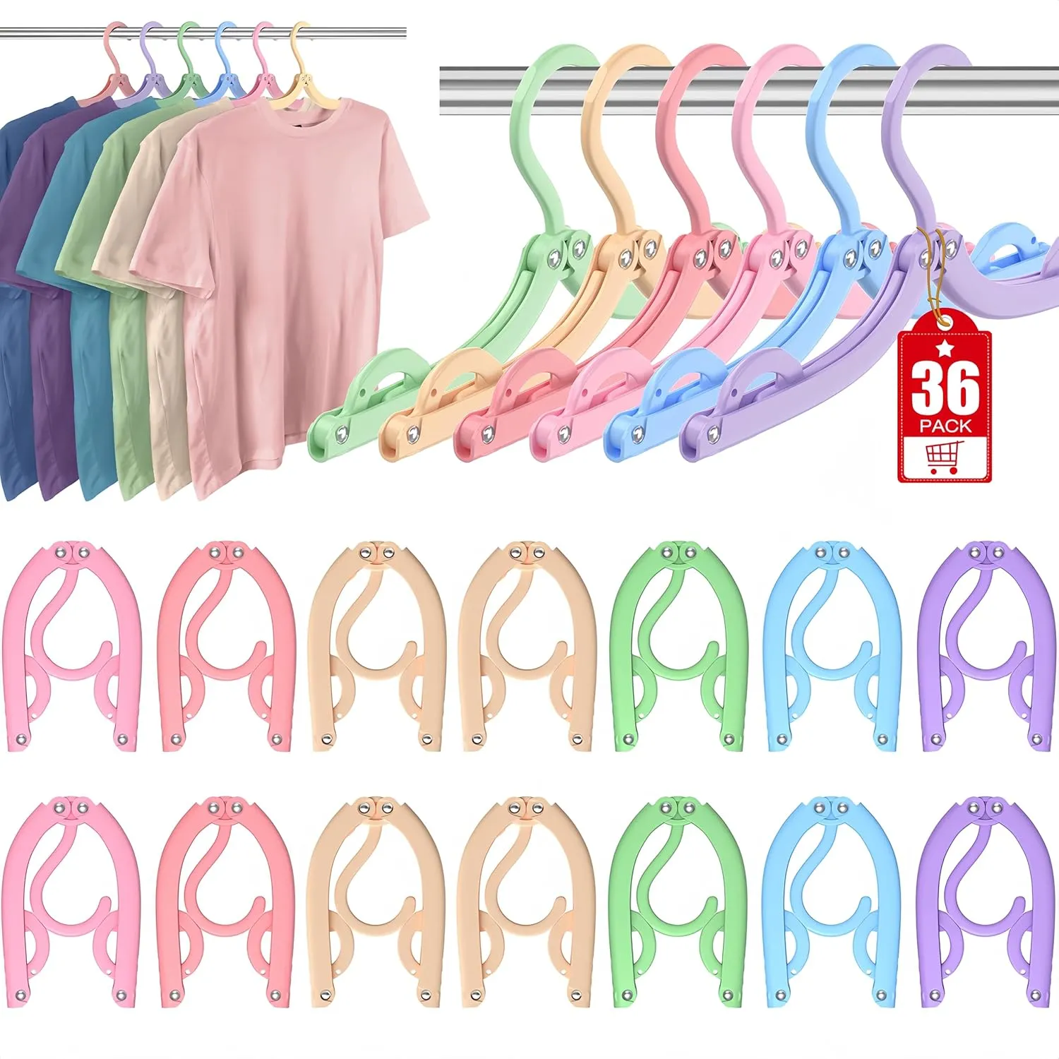 36 Pcs Foldable Travel Hangers - Cruise Ship Essentials Clothes Hangers Travel Accessories Clothes Drying Folding Rack Plastic Hangers Suitcase Camping RV(Multi)
