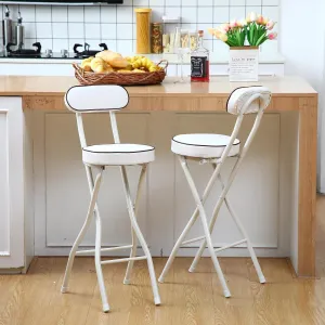 4PCS Cushioned Padded Folding Stool with Backrest, Floor Standing Bar Stools with Cushion Portable Foldable High Chairs Modern Folding Stool with Safety Latch White for Home Bar