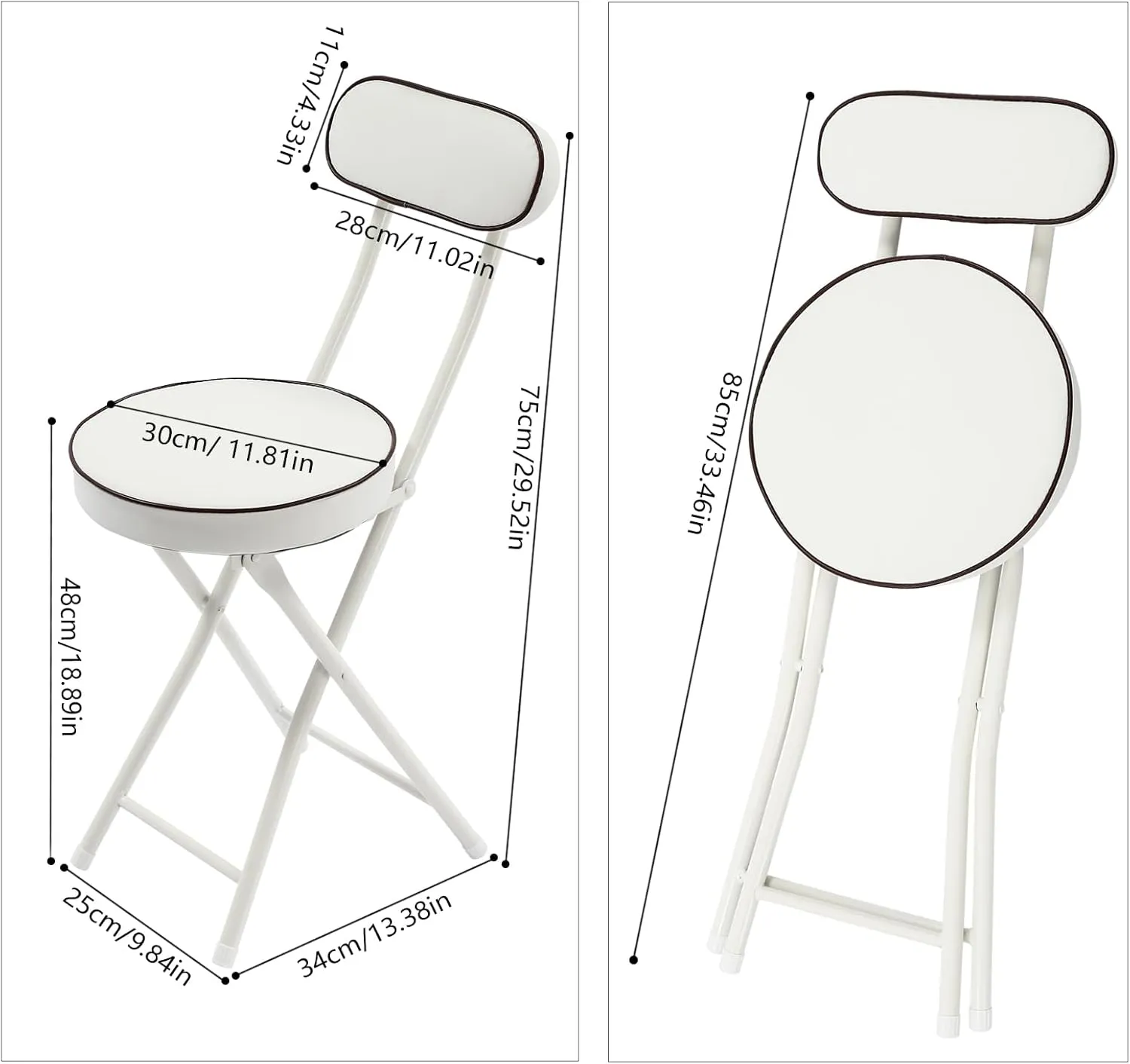 4PCS Cushioned Padded Folding Stool with Backrest, Floor Standing Bar Stools with Cushion Portable Foldable High Chairs Modern Folding Stool with Safety Latch White for Home Bar