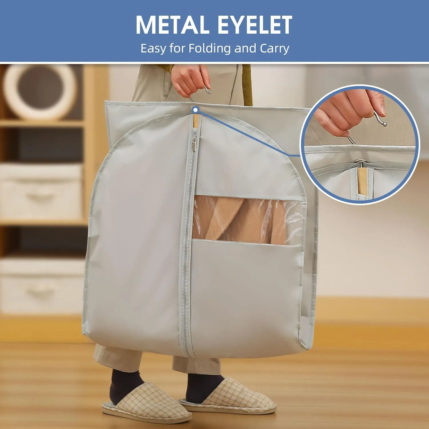 50" Garment Bag, Mens Suit Bags for Closet Storage and Travel, Garment Bags for Hanging Clothes, Foldable Suit Cover Bags with Clear Window for Coats, Jackets, Dresses - Gray/ 5 Packs