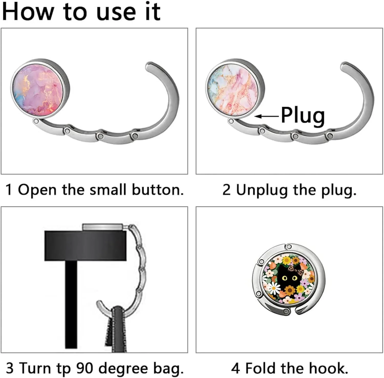 6 Mixed Pattern Foldable Purse Hook, Folding Handbag Hook for Womens