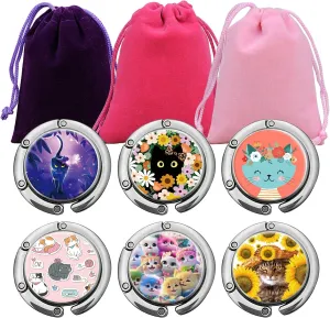 6 Mixed Pattern Foldable Purse Hook, Folding Handbag Hook for Womens