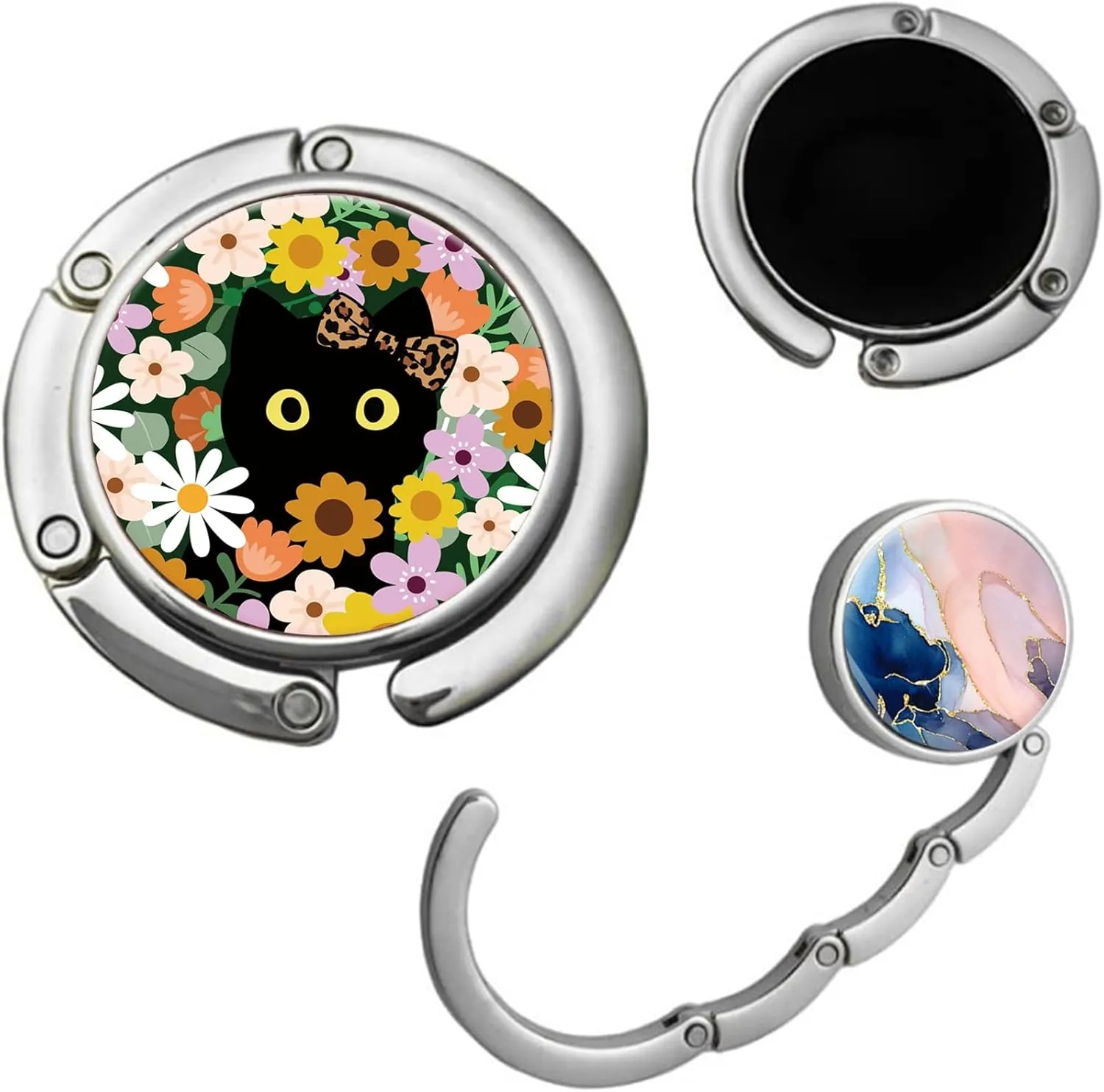 6 Mixed Pattern Foldable Purse Hook, Folding Handbag Hook for Womens