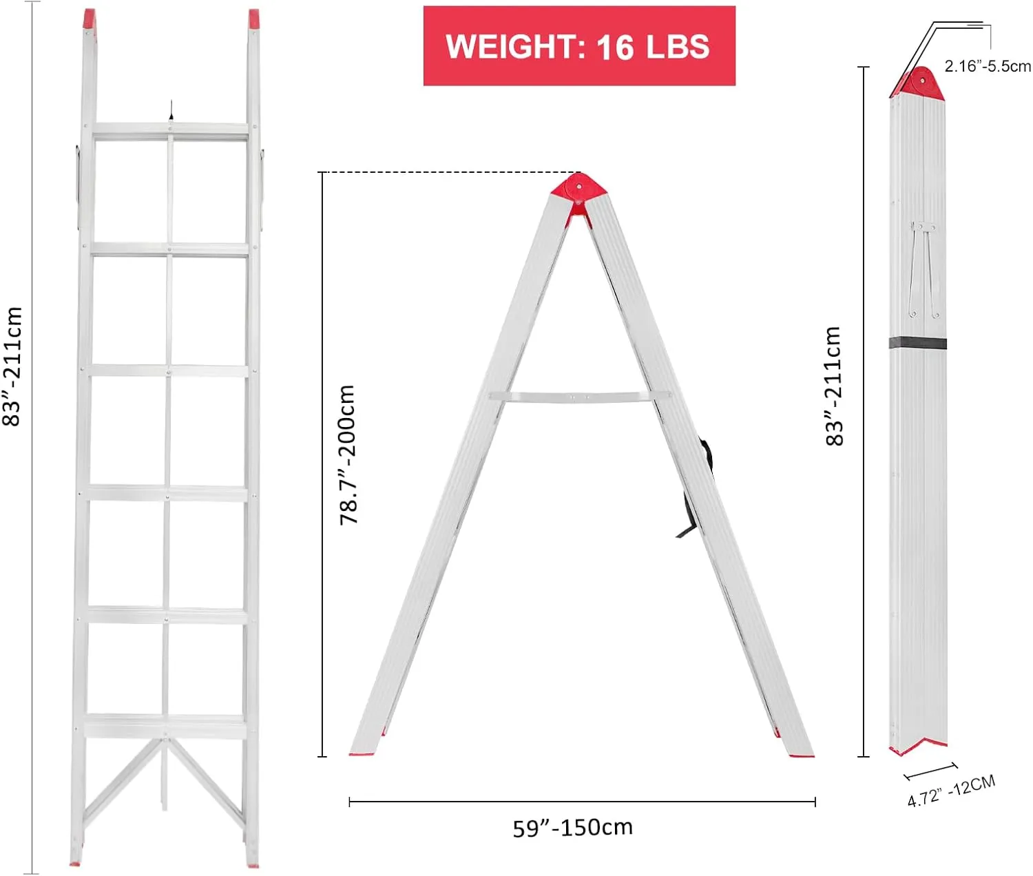 6 Step Folding Ladder with Anti-Slip Pedal, 16 LBS, Compact & Lightweight, 330 LBS Capacity, Collapsible Aluminum Ladder with A Frame Design for Indoor & Outdoor Work