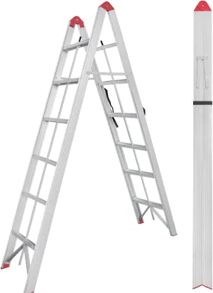 6 Step Folding Ladder with Anti-Slip Pedal, 16 LBS, Compact & Lightweight, 330 LBS Capacity, Collapsible Aluminum Ladder with A Frame Design for Indoor & Outdoor Work