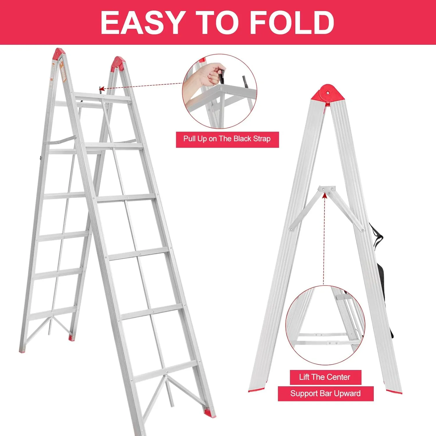6 Step Folding Ladder with Anti-Slip Pedal, 16 LBS, Compact & Lightweight, 330 LBS Capacity, Collapsible Aluminum Ladder with A Frame Design for Indoor & Outdoor Work
