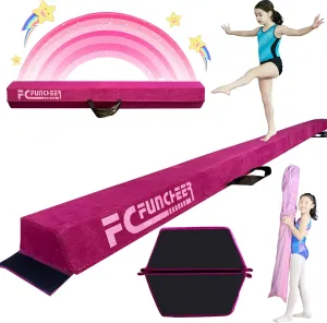 6FT/9FT Folding Balance Beam for Kids ages 3-15- Foldable Gymnastics Floor Beam,Anti-Slip ,Carrying Bag, Faux Suede Covered,EVA foam,Gymnastics Equipment for Kids Training At Home,School,Gym Center