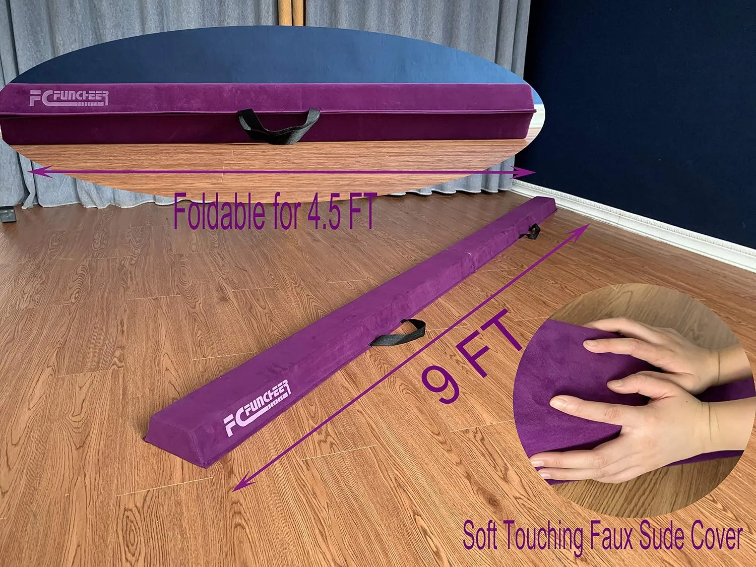 6FT/9FT Folding Balance Beam for Kids ages 3-15- Foldable Gymnastics Floor Beam,Anti-Slip ,Carrying Bag, Faux Suede Covered,EVA foam,Gymnastics Equipment for Kids Training At Home,School,Gym Center