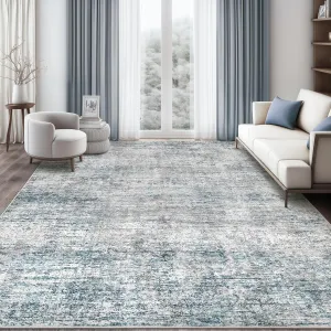 6x9 Washable Rug, Area Rugs Living Room Rug, Modern Abstract Area Rug for Bedroom Stain Resistant Non Slip,Foldable Soft Low Pile Carpet,Blue Gray