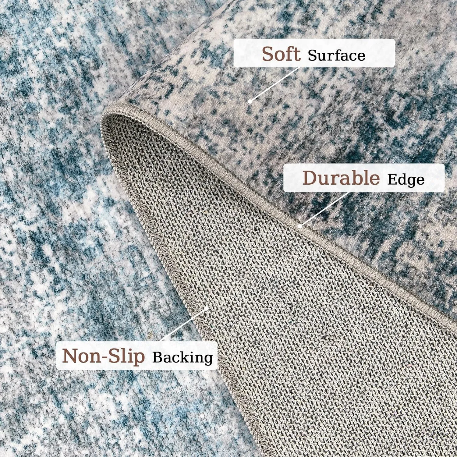 6x9 Washable Rug, Area Rugs Living Room Rug, Modern Abstract Area Rug for Bedroom Stain Resistant Non Slip,Foldable Soft Low Pile Carpet,Blue Gray