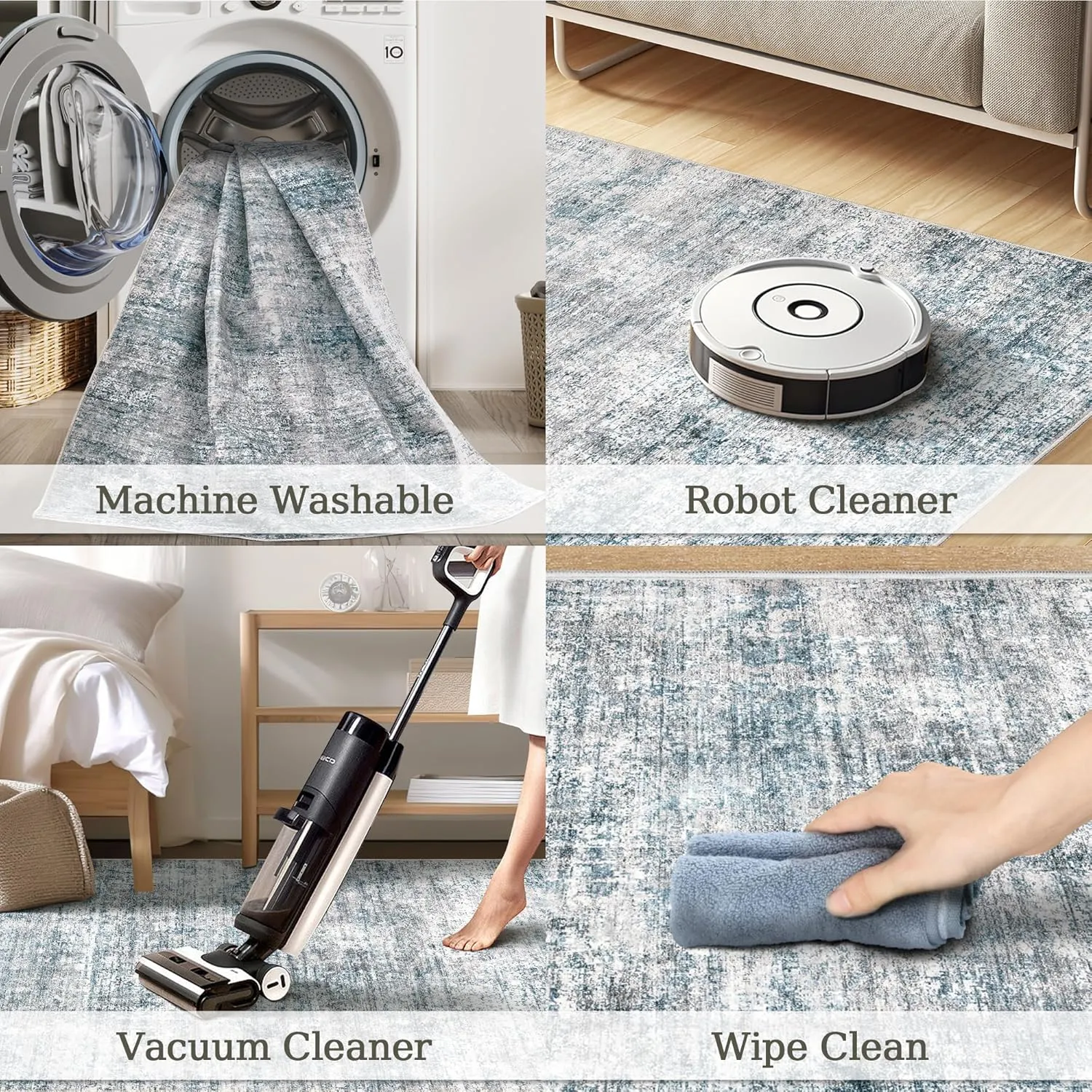 6x9 Washable Rug, Area Rugs Living Room Rug, Modern Abstract Area Rug for Bedroom Stain Resistant Non Slip,Foldable Soft Low Pile Carpet,Blue Gray