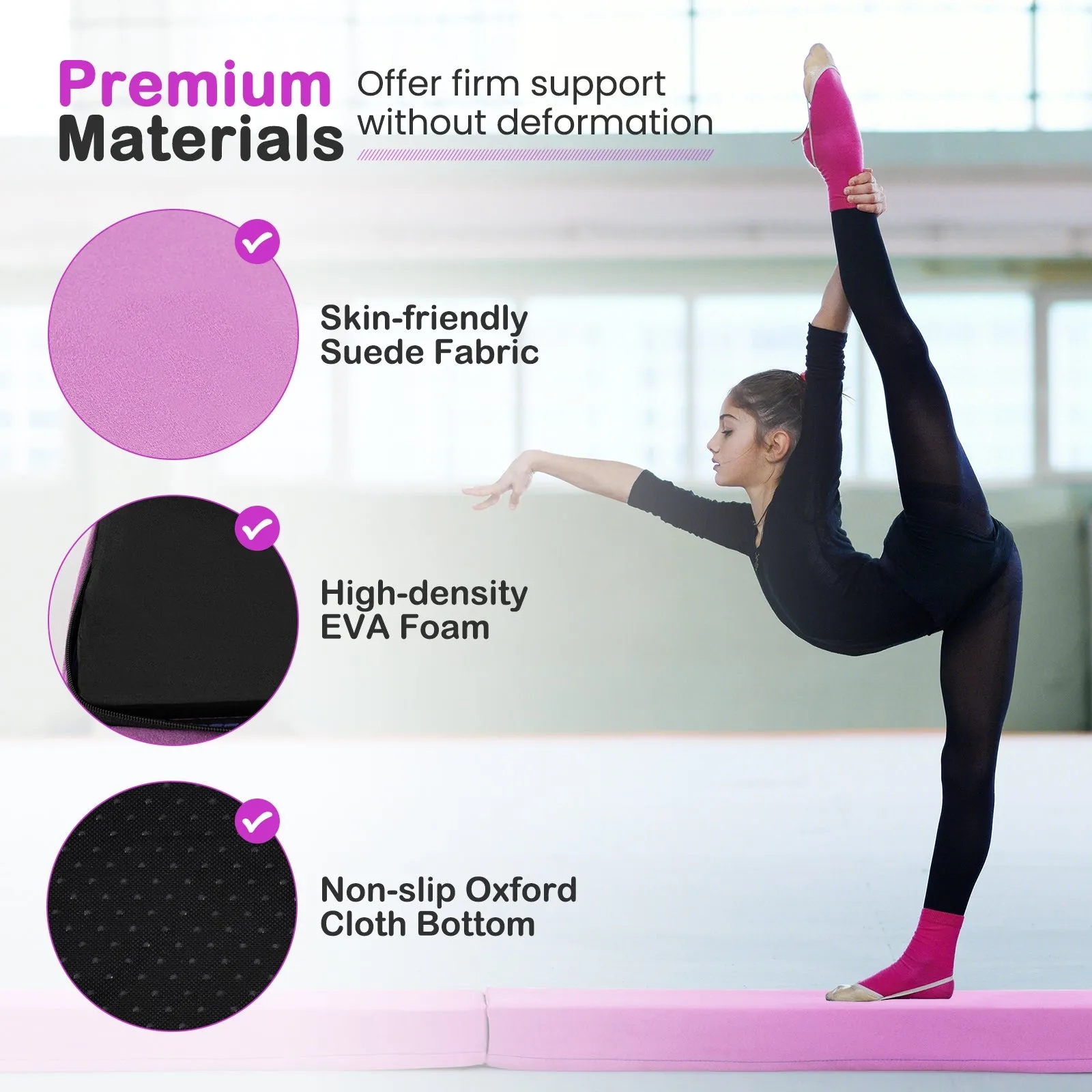 7 FT Folding Balance Beam with Removable Suede Cover and Non-slip Bottom-Purple