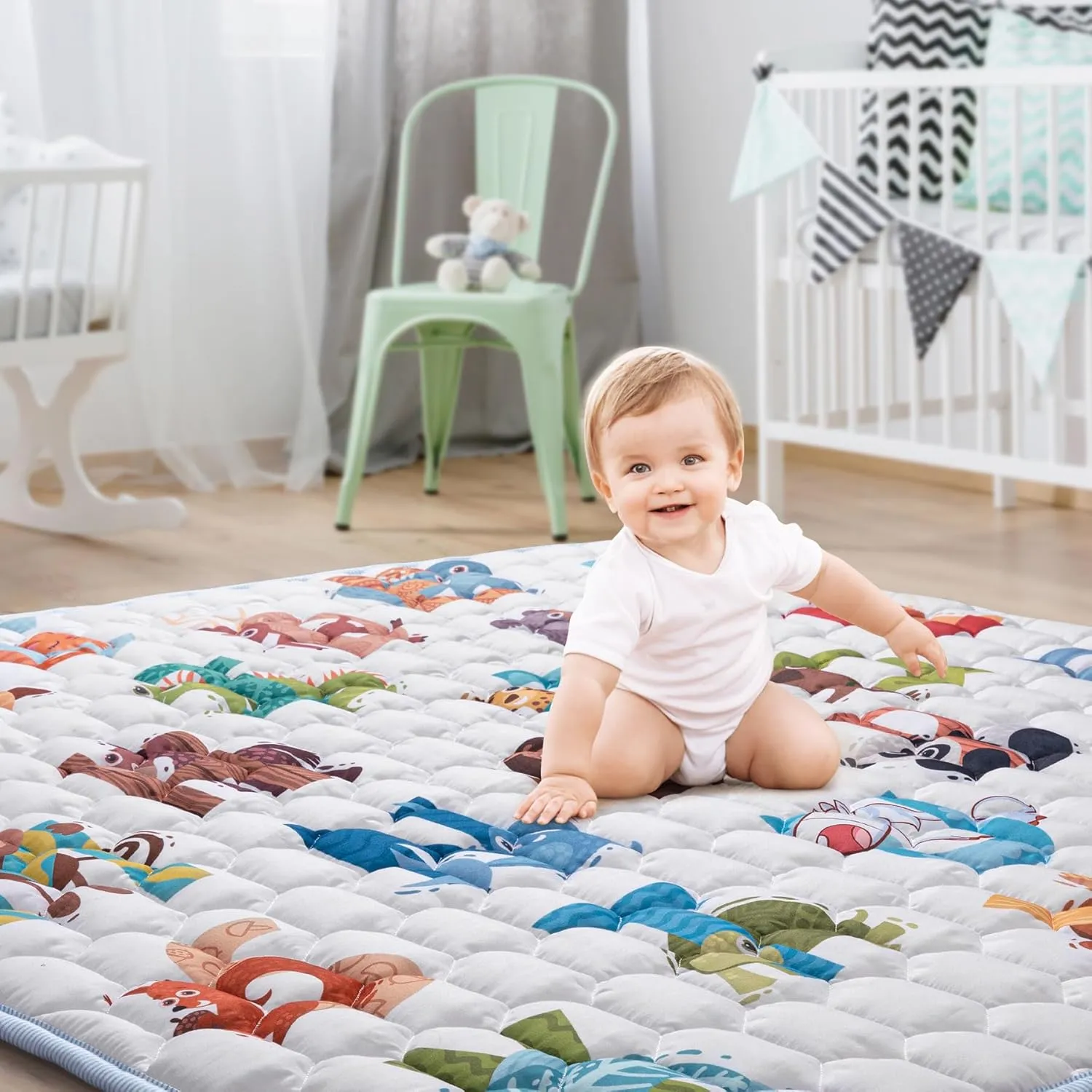 71"x59" Extra Large Baby Play Mat - Premium Thick, Non-Slip & Machine Washable Foam Floor Mat for Infants, Babies & Toddler. Fits Playpens,Spacious Crawling Space, Alphabet Design, Foldable & Odorless