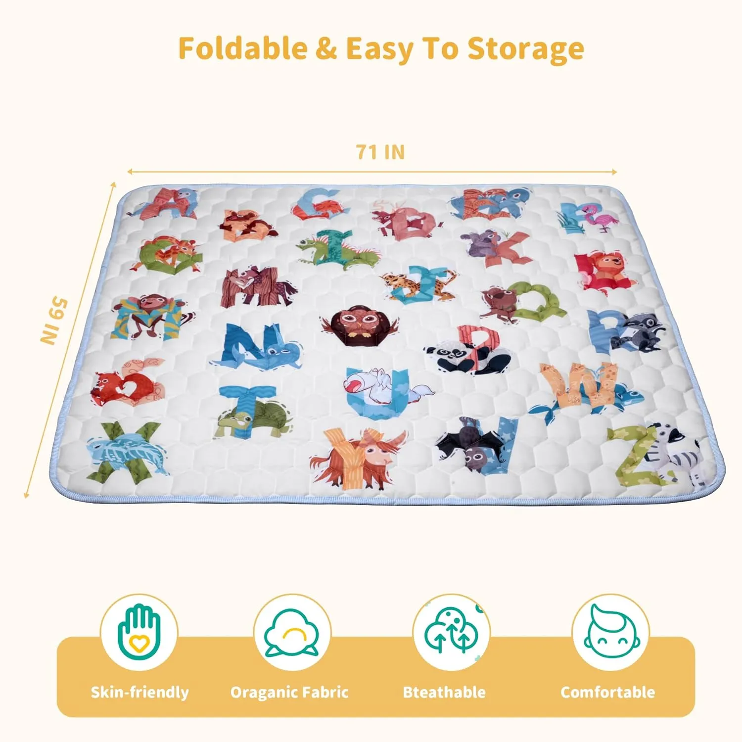71"x59" Extra Large Baby Play Mat - Premium Thick, Non-Slip & Machine Washable Foam Floor Mat for Infants, Babies & Toddler. Fits Playpens,Spacious Crawling Space, Alphabet Design, Foldable & Odorless