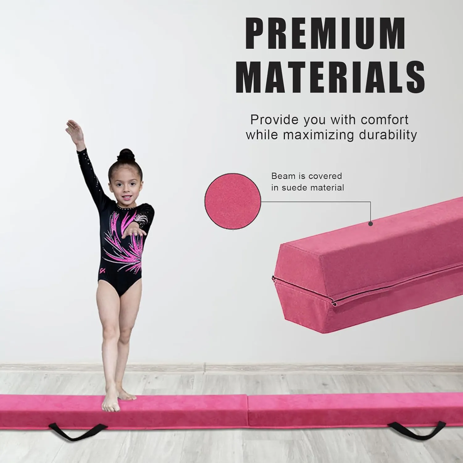 8FT/9FT/9.5FT/10FT Folding Balance Beam, Portable Gymnastics Beam Equipment with Non Slip Rubber Base & Suede Cover for Training/Practice/Professional Home Exercise