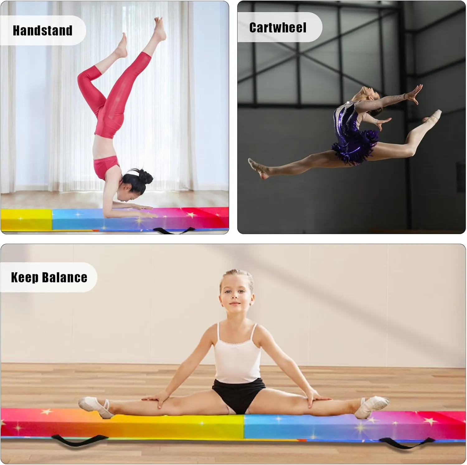 8FT/9FT/9.5FT/10FT Folding Balance Beam, Portable Gymnastics Beam Equipment with Non Slip Rubber Base & Suede Cover for Training/Practice/Professional Home Exercise