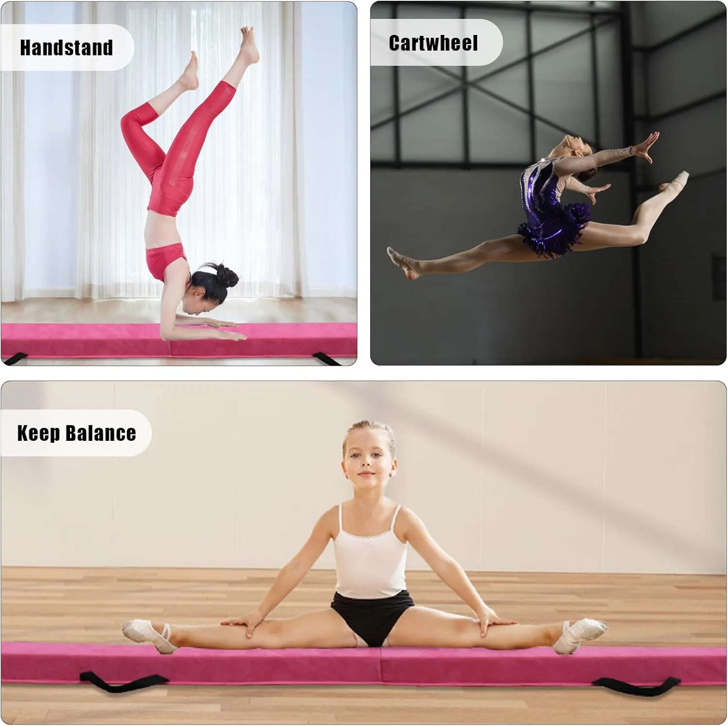 8FT/9FT/9.5FT/10FT Folding Balance Beam, Portable Gymnastics Beam Equipment with Non Slip Rubber Base & Suede Cover for Training/Practice/Professional Home Exercise