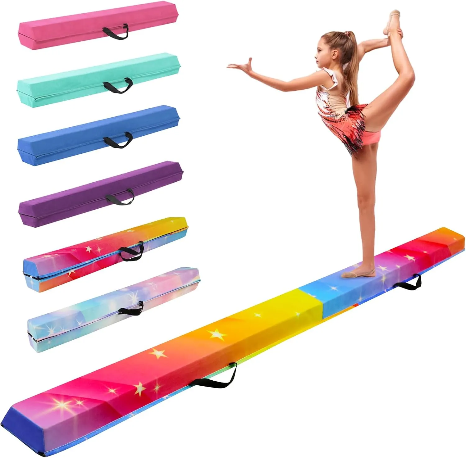 8FT/9FT/9.5FT/10FT Folding Balance Beam, Portable Gymnastics Beam Equipment with Non Slip Rubber Base & Suede Cover for Training/Practice/Professional Home Exercise