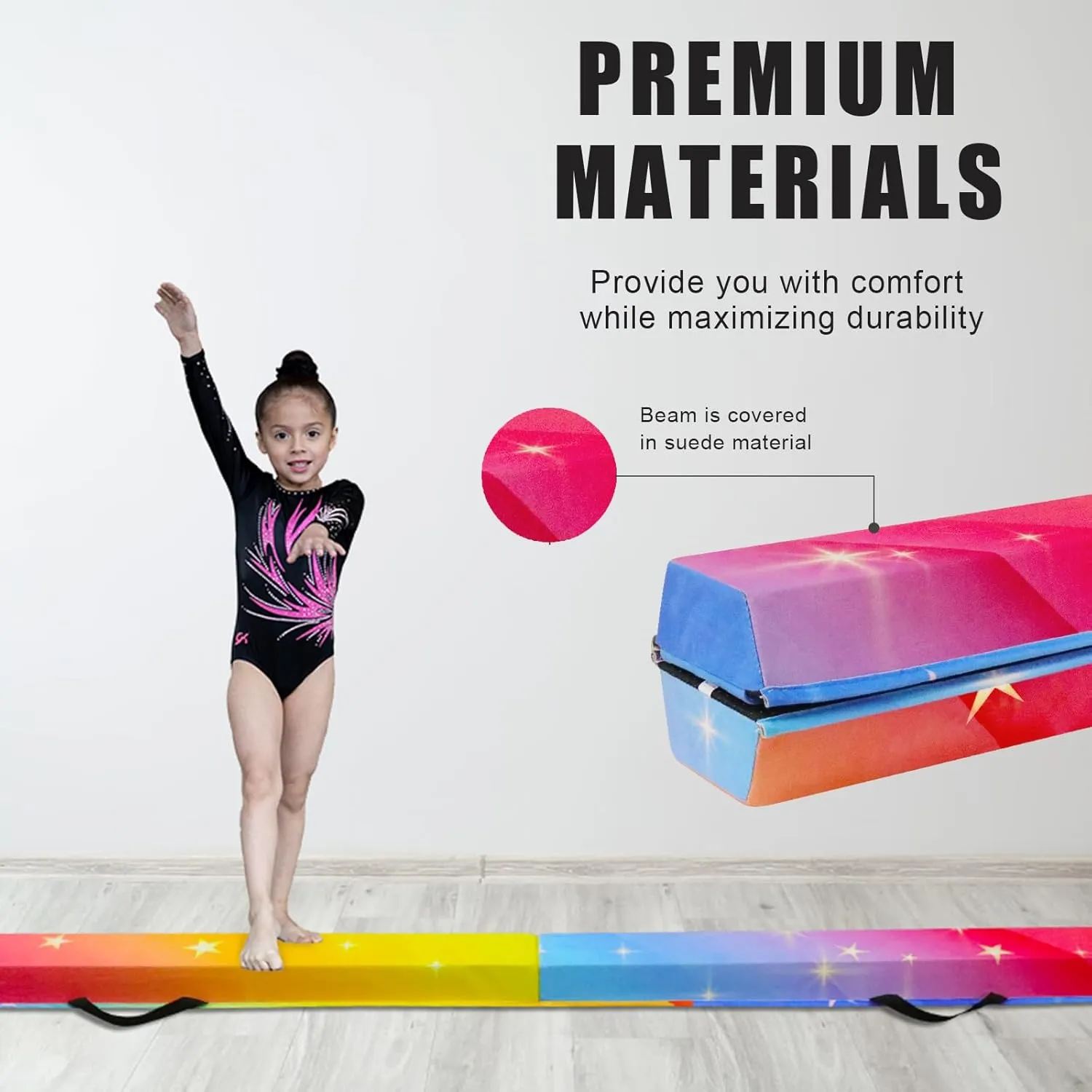 8FT/9FT/9.5FT/10FT Folding Balance Beam, Portable Gymnastics Beam Equipment with Non Slip Rubber Base & Suede Cover for Training/Practice/Professional Home Exercise