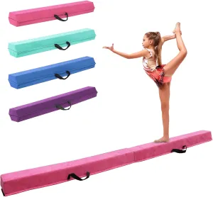 8FT/9FT/9.5FT/10FT Folding Balance Beam, Portable Gymnastics Beam Equipment with Non Slip Rubber Base & Suede Cover for Training/Practice/Professional Home Exercise