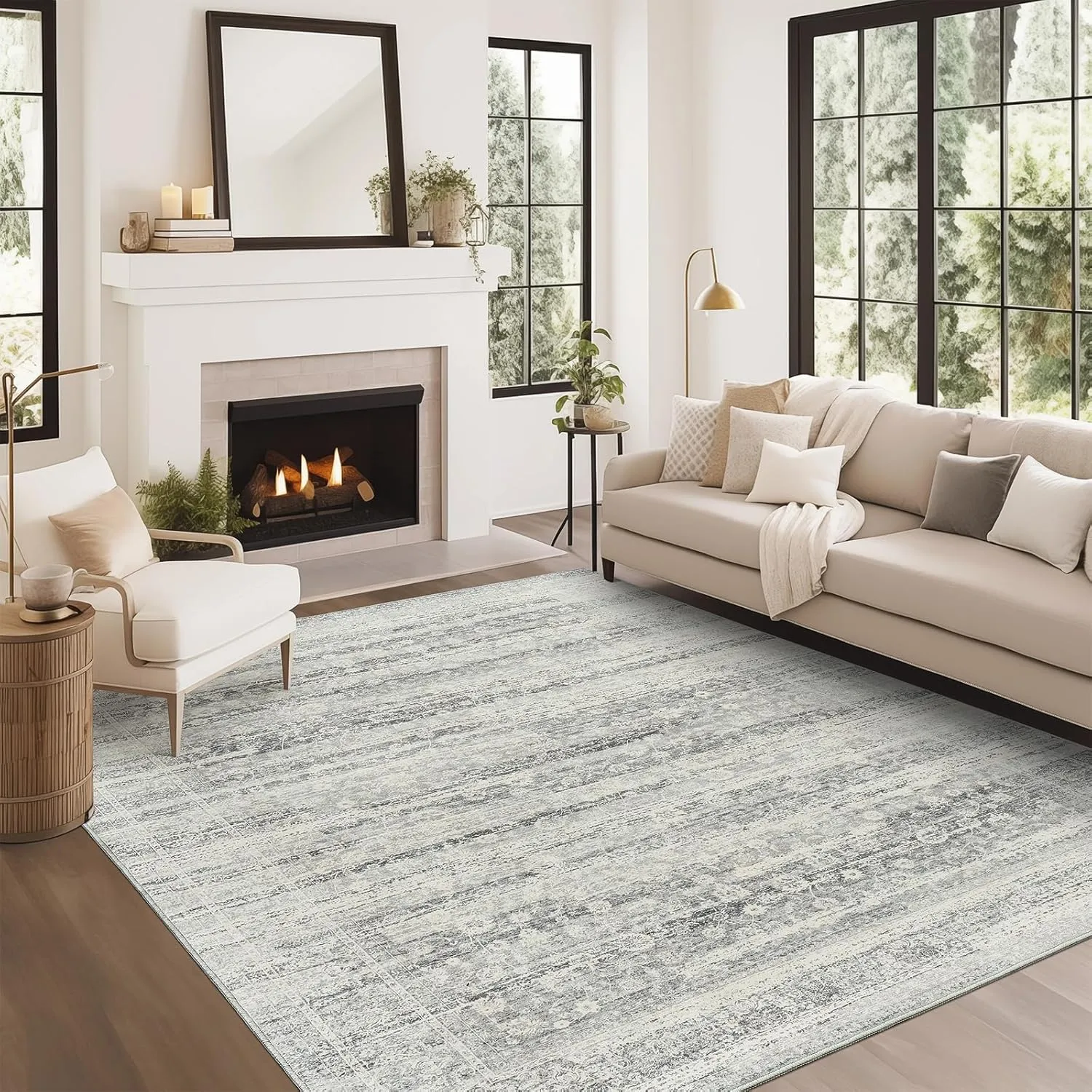 9x12 Rugs Brown Grey Area Rug Indoor Accent Rug Abstract Low Pile Carpet Distressed Throw Honeycomb Non-Slip Backing Soft Faux Wool Carpet Foldable for Living Room Bedroom(Beige/Grey, 9'x12')