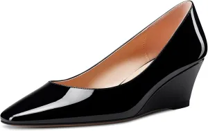 Aachcol Women Square Toe Pumps Wedge Mid Heel Slip-on Dress Shoes Office 2 Inch