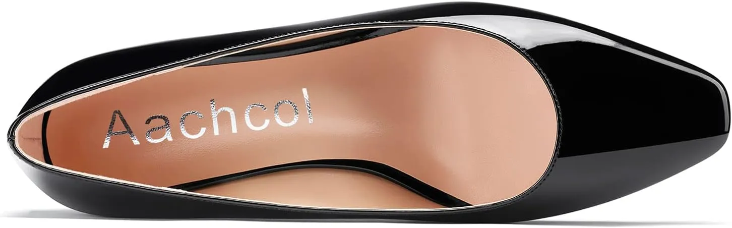 Aachcol Women Square Toe Pumps Wedge Mid Heel Slip-on Dress Shoes Office 2 Inch