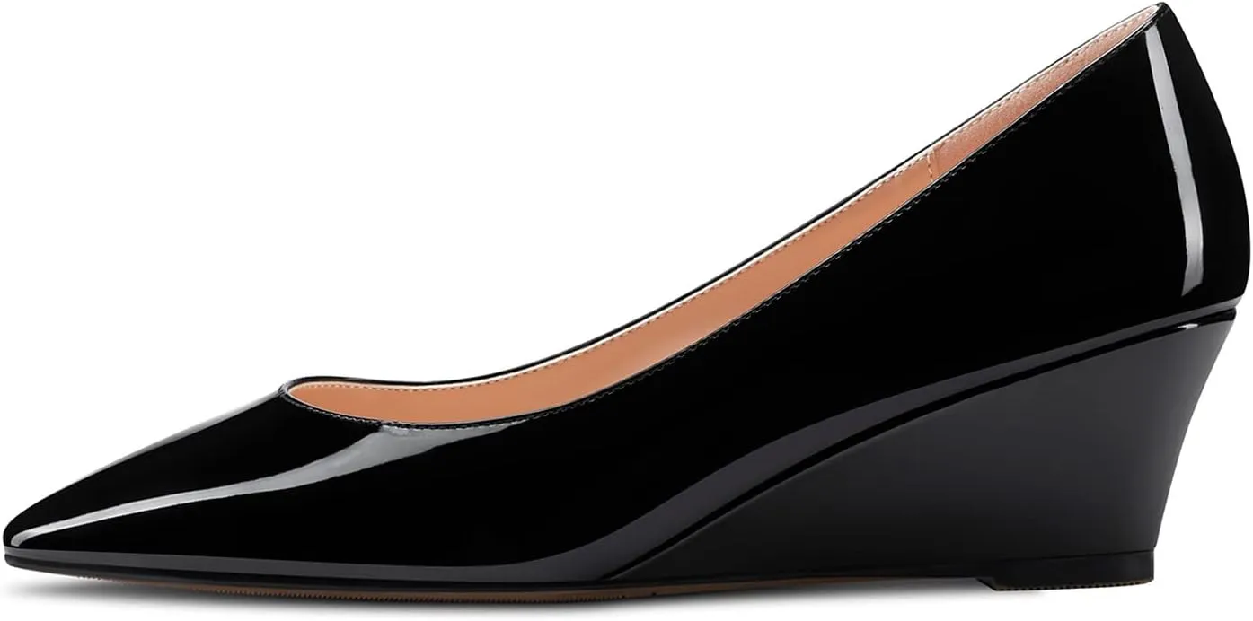 Aachcol Women Square Toe Pumps Wedge Mid Heel Slip-on Dress Shoes Office 2 Inch
