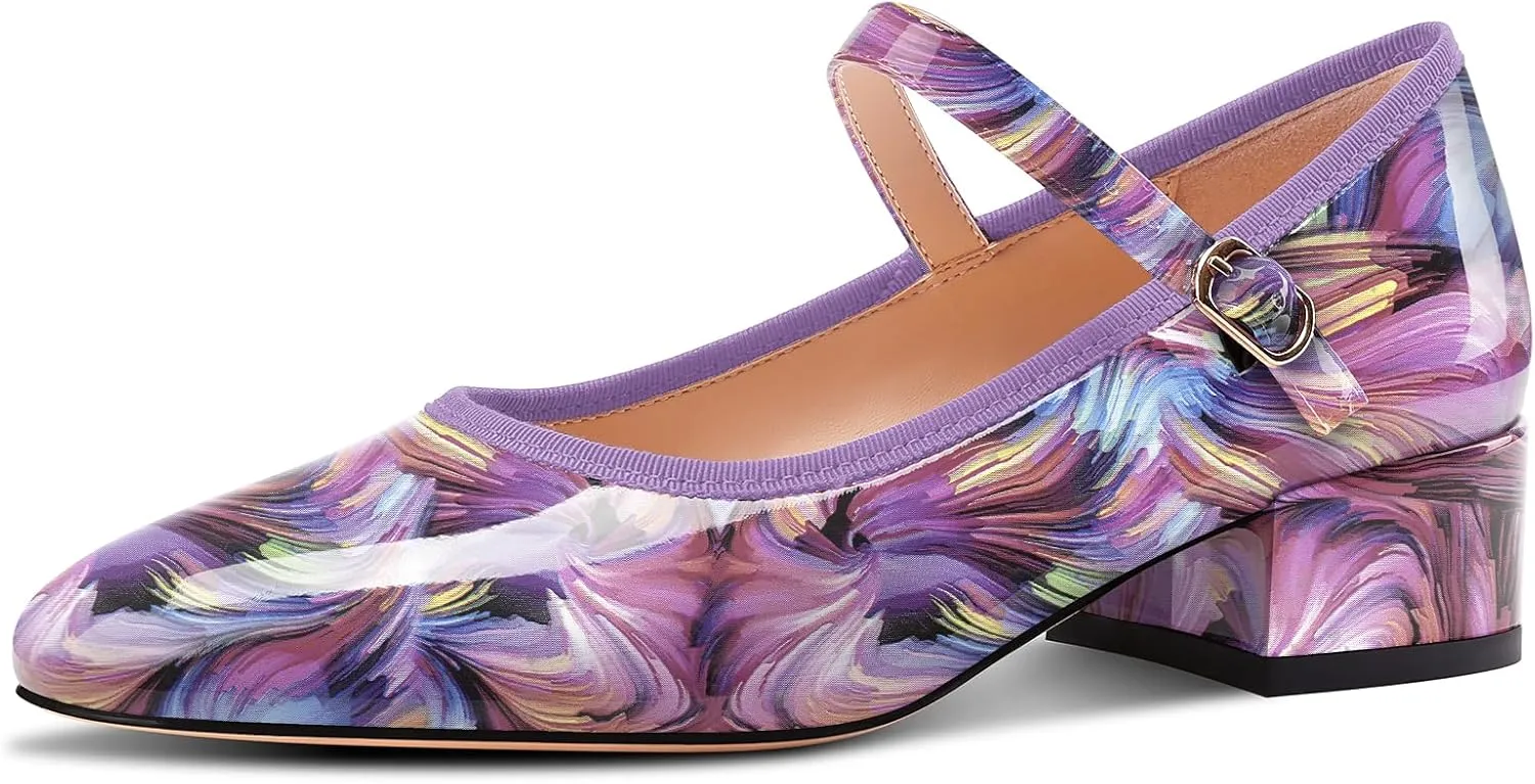 Aachcol Womens Mary Jane Shoes Round Toe Chunky Block Heel Mary Jane Pumps Office Low Heel Dress Shoes 2.0 Inches Heels