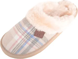 ABSOLUTE FOOTWEAR Womens Slip On Open Back Traditional Tartan Checked Faux Fur Winter Mule Slippers