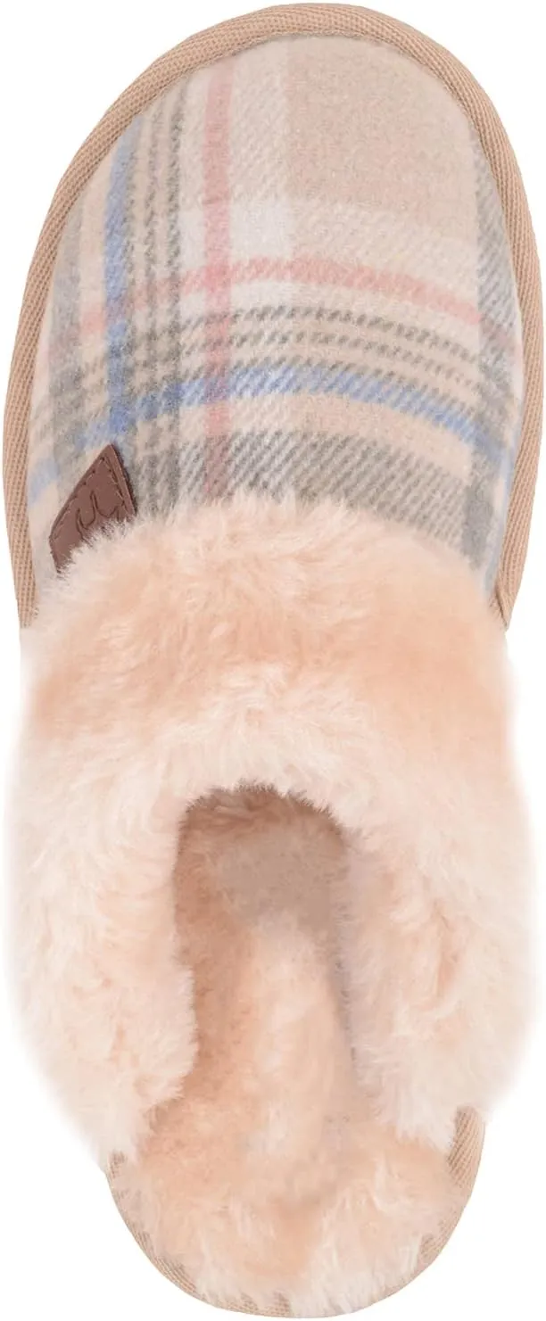ABSOLUTE FOOTWEAR Womens Slip On Open Back Traditional Tartan Checked Faux Fur Winter Mule Slippers