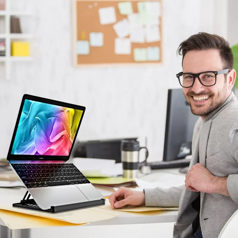 Adjustable Foldable Laptop Stand Non-slip Desktop Laptop Holder Notebook Stand w/Phone Holder Bottom 360° Swivel Bracket D5QC