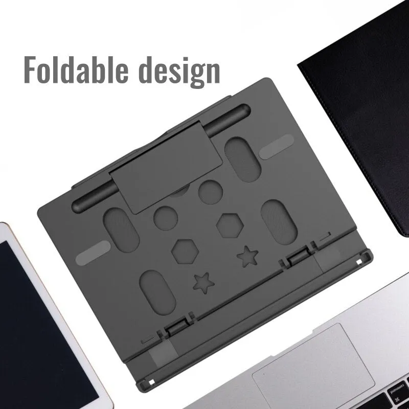Adjustable Foldable Laptop Stand Non-slip Desktop Laptop Holder Notebook Stand w/Phone Holder Bottom 360° Swivel Bracket D5QC
