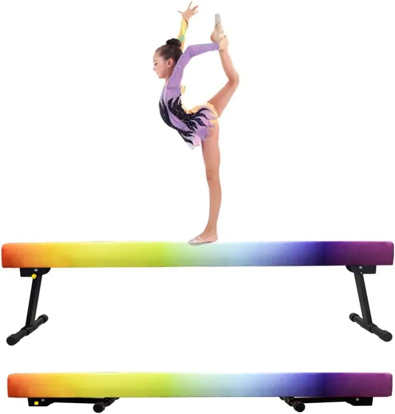 Adjustable&Foldable Gymnastics Balance Beam,6FT/8ft High-Low Level Floor Gymnastic Beam,No Tool Require, Gym Equipment for for Kids Children Girls Home Training