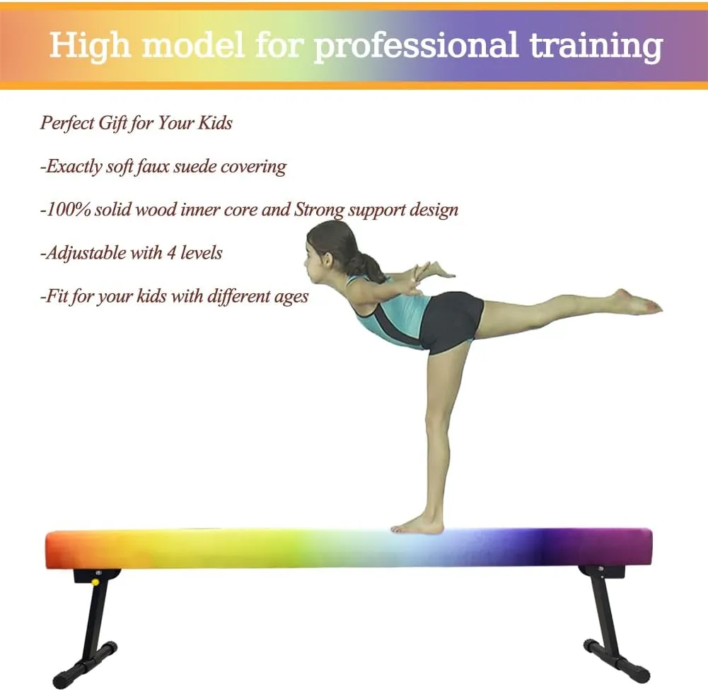 Adjustable&Foldable Gymnastics Balance Beam,6FT/8ft High-Low Level Floor Gymnastic Beam,No Tool Require, Gym Equipment for for Kids Children Girls Home Training