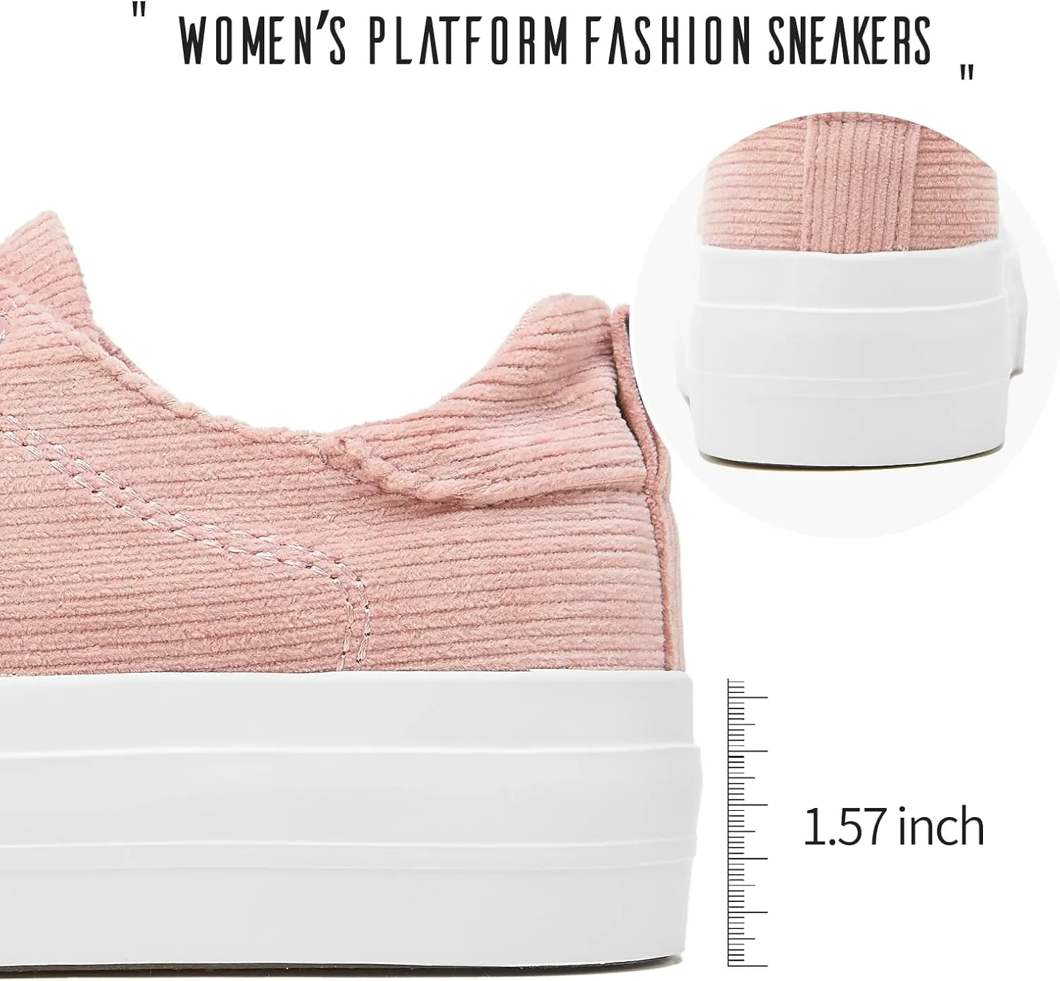 Adokoo Women's Platform Sneakers Corduroy White Sneakers Shoes for Women Black Low Top Lace Up Casual Fashion Walking Shoes