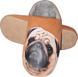 AFISH Unisex Pug Slippers - Soft Cotton Indoor Slip-on Memory Foam Bedroom Pug Gift