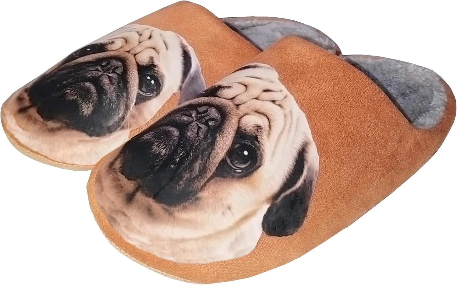 AFISH Unisex Pug Slippers - Soft Cotton Indoor Slip-on Memory Foam Bedroom Pug Gift