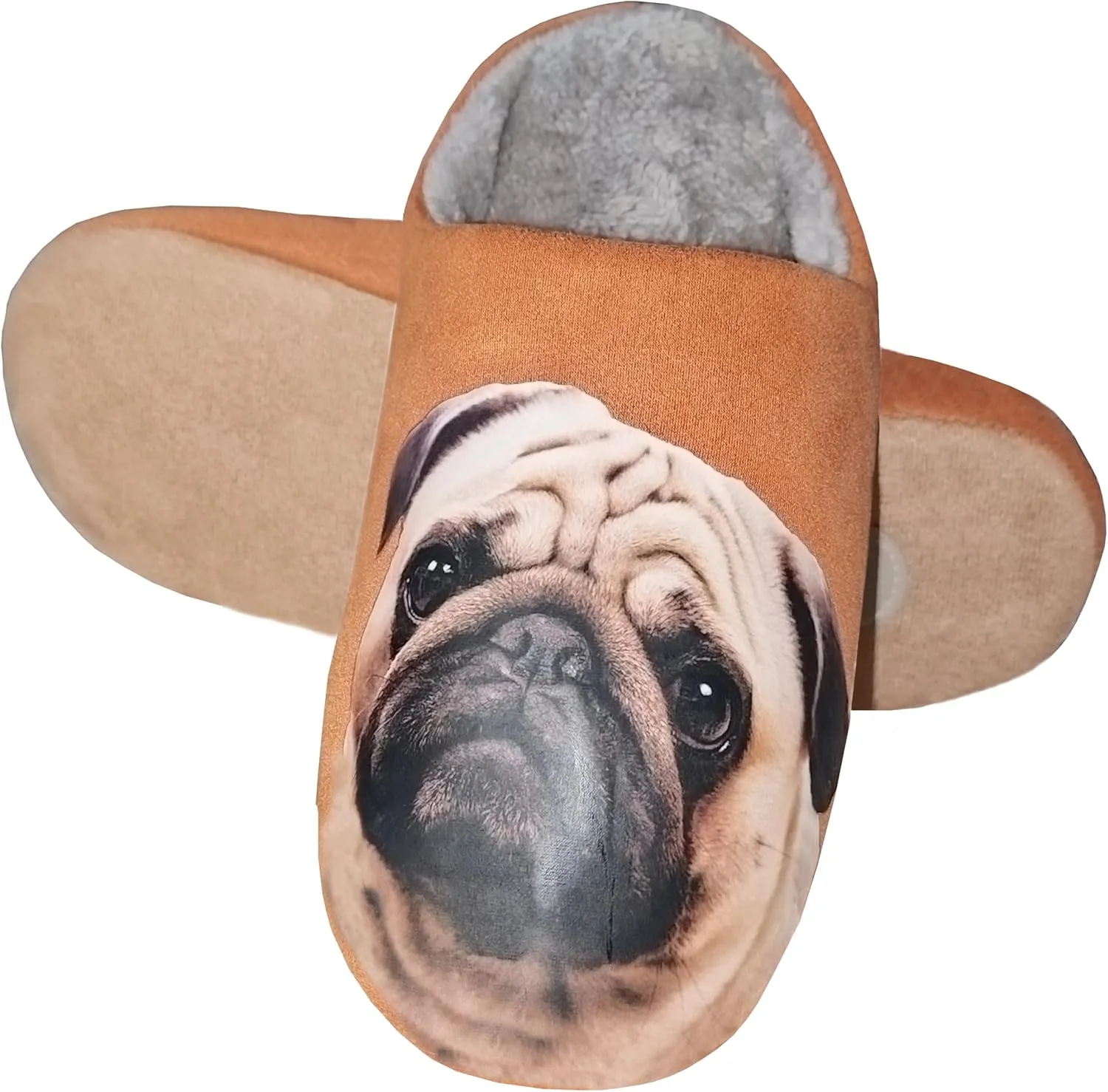 AFISH Unisex Pug Slippers - Soft Cotton Indoor Slip-on Memory Foam Bedroom Pug Gift
